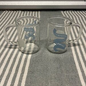 Vintage Pyrex Corningware Clear Glass Beaker Mug with Blue Logo - Set of Two